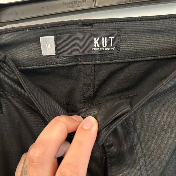 KUT WOMENS KELSEY HIGH RISE ANKLE FLARE RAW HEM BLACK PANT SIZE 14 - Picture 4 of 9